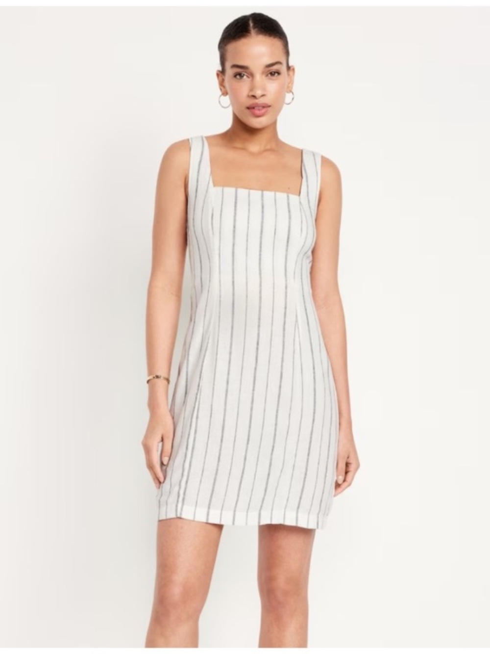 Old Navy White Mini Dress with Black Pinstripes